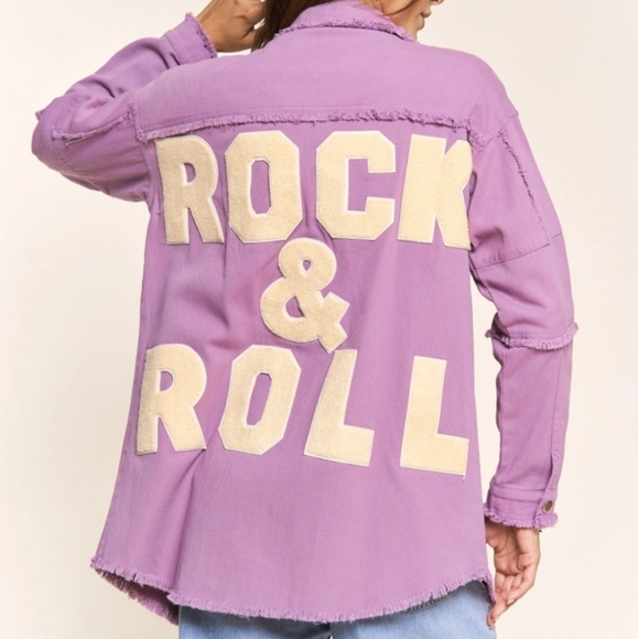 #22884 🚨 SALE 🛑S  OVERSIZED LAVENDER ROCK & ROLL DENIM SHIRT JACKET - Picture 2 of 16